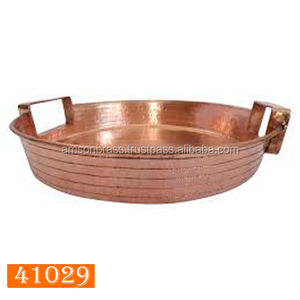 Plateau de service en métal pur cuivre Plateau en cuivre martelé Bordure martelée Plateau rectangulaire en cuivre servant le petit déjeuner/thé et café - Product Image 4