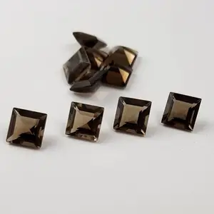 4mm Natural Smoky Quartz Square Cut Calibrated Loose Semi Precious Gemstone Supplier Bulk Buy Online Shop DIY Closeout Deal Now