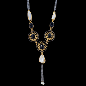 สร้อยคอไข่มุกประดับอัญมณีสีดำตัดเป็นรูปมาร์คีนหรูหราหรูหราหรูหราสำหรับผู้หญิงทันสมัยทันสมัย - Product Image 1