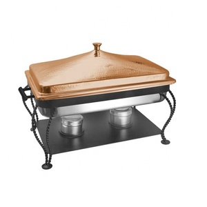 Calentador de alimentos Rectangular de acero inoxidable y latón más vendido, plato de frotamiento para buffet con soporte de quemador de Metal decorativo - Product Image 1