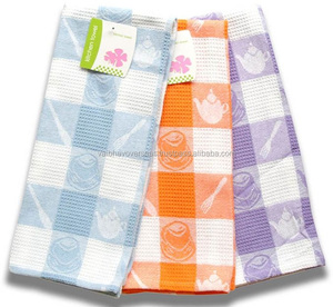 Serviettes de cuisine à séchage rapide à tissage gaufré doux les plus vendus en coton 100% par Ryder avec motif teint uni/à carreaux - Product Image 1