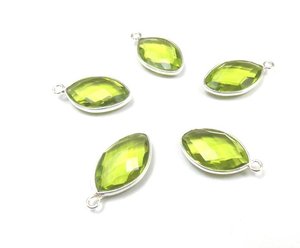 Connecteurs élégants en argent sterling 925 massif, forme marquise, péridot vert, sertis à la main, pour la création de bijoux - Product Image 4