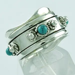 Ailin — bague à Spinner 925 fait à la main, anneau en argent Sterling 92.5, pierre Turquoise, spineuse indienne