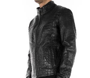Blouson de motard en cuir véritable pu, classique crocodile noir, à la mode - Product Image 4