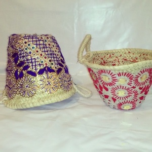 กระเป๋าสานสไตล์ชายหาดสไตล์โมรอคแคนแฮนด์เมดขนาดเล็กสไตล์แฟชั่นพร้อมหนังแท้ซับในเครื่องประดับชายหาดทอ - Product Image 1