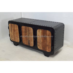 Buffet de luxe de style industriel porte en bois rivetée fer antique métal couleur personnalisée meubles de maison pour chambre salon - Product Image 3