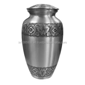Black Antique & Silver Finishes Embossed Flower Funeral Urn Adult Cremation Urns New Design Handmade Memorial Ashes Storage Jar