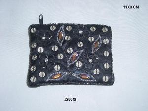 Portamonedas bordado Rectangular negro hecho a mano 11x8cm origen de la India decoración de la boda y Material de tela de regalo - Product Image 5