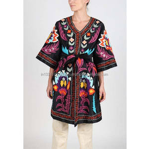 Banjara เสื้อนอกผู้หญิงยาวเหนือเข่าทันสมัย,เสื้อแจ็คเก็ตปัก Suzani อุซเบกิสถานแท้แขนยาวฟรีไซส์ - Product Image 1