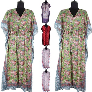 2025 gros haute couture caftan pour adultes haute qualité coton main bloc imprimé Floral Design long sans manches grande taille - Product Image 1