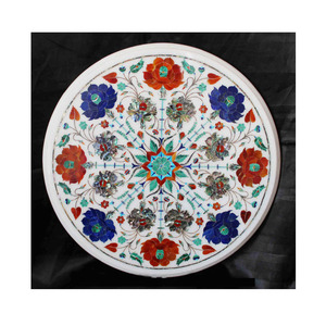 Mesa de mármol blanco, diseño exclusivo y antiguo, forma redonda, acabado de alta calidad, flor pulida, hecha en la <span class=keywords><strong>India</strong></span>