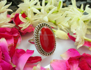 Bague de mariage en corail rouge naturel pour femmes, vente en gros, - Product Image 2