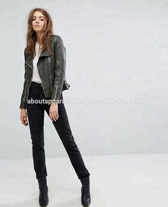 แจ็กเก็ตหนังแกะสีน้ำตาลเข้มสำหรับผู้หญิงแจ็คเก็ตนักขี่จักรยานน้ำหนักเบาพร้อมลายทางสำหรับตกแต่งขนาดพิเศษ - Product Image 4