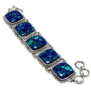 กำไลเงินแท้ .925 ประดับด้วยพลอยอะซูไรต์มาลาไคต์ งานฝีมือแบบชาติพันธุ์ - Product Image 1