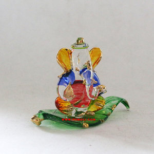 แก้วพระพิฆเนศทำมือรูปสลักบนขาตั้งรูปใบไม้, รูปปั้นตกแต่งรูปเคารพ, พระพิฆเนศสำหรับตกแต่งบ้านและของขวัญ - Product Image 5