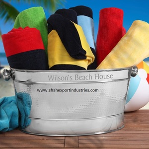 Seau de rangement en tissu de forme ovale en métal brillant en acier inoxydable Panier à linge en texture martelée conçu - Product Image 1