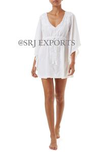 Vêtements de plage exclusifs, chauds et sexy, vacances d'été, style bohème chic, ourlet brodé, col à cordon, cache-maillot, caftan, robe poncho - Product Image 4