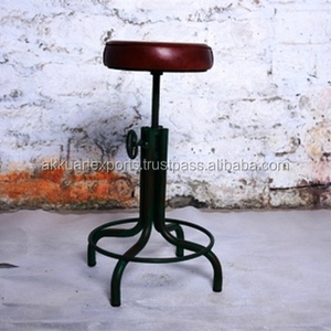 Tabouret de Bar Industriel Moderne en Cuir Véritable et Fer Polyvalent pour Salon Cuisine Salle à Manger Extérieur Hôtel - Product Image 3