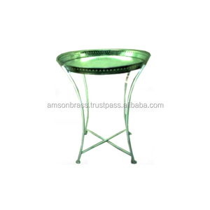 Base de mesa de centro redonda clásica con acabado dorado de Metal, soporte de hierro, mesa de centro de forma redonda de lujo antigua, bandeja marroquí - Product Image 1