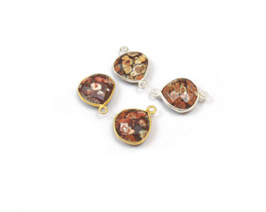 Bisel facetado chapado en oro hecho a mano, Conector de piedras preciosas jaspe, doble fianza, corazón, plata esterlina, componentes de joyería de latón - Product Image 4