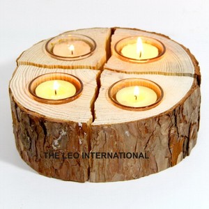 Bougeoirs en bois de style rustique fabriqués en Inde pour la décoration de table à la maison, à l'hôtel, pour les occasions de Noël, autres pots à bougies - Product Image 1