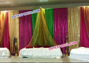 Telón de fondo de terciopelo azul real moderno con impresionantes cortinas de estilo entrecruzado para escenario Mehndi para boda india Mandap telones de fondo - Product Image 5