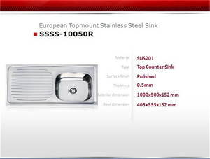 Fregadero de cocina cepillado moderno de un solo cuenco de acero inoxidable del proveedor de Malasia Instalación de mostrador de escurridor de montaje superior - Product Image 2