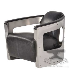 เก้าอี้โซฟาหนังสีดำแบบวินเทจพร้อมโครงเหล็กสไตล์ร่วมสมัยสำหรับอพาร์ทเมนต์หรือห้องรับประทานอาหาร - Product Image 3