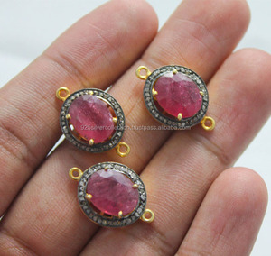 Conector de bisel de joyería de Latón chapado en oro de 14K, ajuste de pavé con piedras preciosas de rubí para la fabricación de joyas - Product Image 2