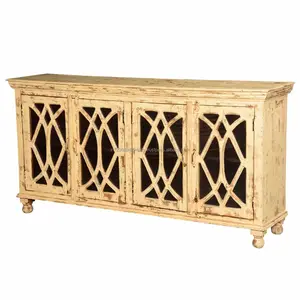 Rustic Antique Style Living Room Furniture Four Glass Doors Sideboard Mango Wood furniture buffet