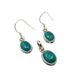 Joyería más popular para mujer, bisutería, Plata de Ley 925, juego de pendientes colgantes de piedras preciosas turquesas - Product Image 1