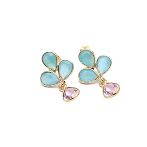 Genuine Aqua Chalcedony with pink <b>Amethyst</b> Gemstone <b>Earring</b> Pairs Gold Plated Bezel Setting Statement <b>Stud</b> <b>Earring</b> Jewelry Gifts - Product Image 2
