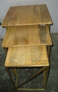 Juego de mesa de centro con tapa de madera maciza y base de metal de 3 piezas - Product Image 2