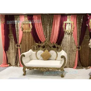 Merkbaar Gesneden Bruiloft Couch, Grand Maharaja Huwelijk Twee Zits Bank, Aziatische Moslim Bruiloft Gouden Sofa Love Seat