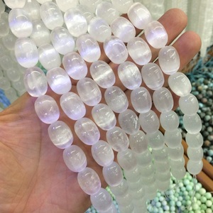 Collar de piedra de cuentas ovaladas de selenita, abalorios de cristal ovalado para hacer joyas, collar de cristal para mujer, mayorista - Product Image 2