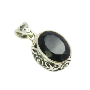 Usine en gros solide 925 en argent Sterling classique ovale noir Onyx pierre précieuse pendentif bijoux fins plaqué rhodium Style Vintage - Product Image 1