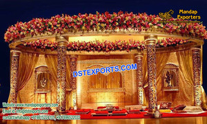 Boda India Maravilloso Dorado Tallado Mandap Boda Fibra Mandap Mejor diseñado Boda Dorado Tallado Mandap Personalizado Mandap EE. UU. - Product Image 6