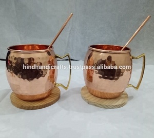 Juego económico al por mayor de 2 tazas de barril de cobre con pajita de acero inoxidable y posavasos de metal diseño personalizado para café de la India - Product Image 6
