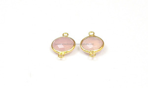 Lunette à breloques en quartz rose pour la fabrication de bijoux, connecteur bohème fait main, plaqué or, pierres précieuses - Product Image 5