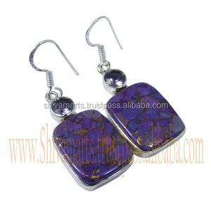 Wholesale 925 Sterling Silver Drop Vintage <b>Purple</b> Copper Turquoise Multi Gemstone Fancy Jewelry for Parties Supplied Reputable - Product Image 2