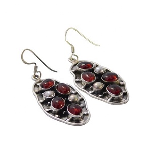 Eminent 925 Sterling Silver Religious Style <b>Earrings</b> Genuine Pearl Garnet Multi Gemstone <b>Emerald</b> Main Stone Rose <b>Gold</b> Rhodium - Product Image 1