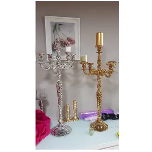 Candelabro de cinco brazos mosaico dorado y plateado