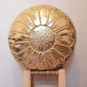 Metalik deri poof, fas puf, el yapımı osmanlı puf altın