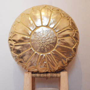 High Quality Metallic Leather Poof, Moroccan Pouf, Handmade Ottoman Pouffe in Gold - Product Image 1