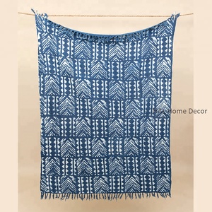 Cheap Wholesale Blankets Cotton <b>Throw</b> with Tassel Fringe, Hand Block Printed <b>Indian</b> Handmade Cotton <b>Throw</b> Blanket - Product Image 1