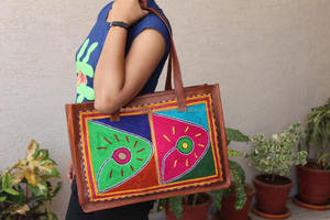 หนังแพะธรรมชาติหลายสีเย็บปักถักร้อย16นิ้วกระเป๋าถือสไตล์กระเป๋า - Product Image 2