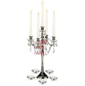 Wedding Silver <b>Candelabra</b> With Hanging Crystal Ornaments for Table Center Piece Decoration - Product Image 1