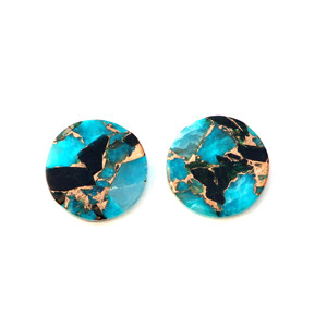 Pierres précieuses naturelles en turquoise cuivre bleu noir de haute qualité, 12 mm, coupe plate et lisse, certifiées par un tiers, pour la fabrication de bijoux - Product Image 1