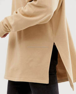 Nouveauté Pull à demi-zip pour homme pas cher en molleton uni Design slim Sweat-shirt surdimensionné Super long avec fente latérale - Product Image 3