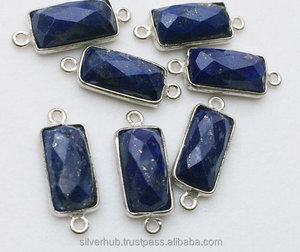 Venta al por mayor de Plata de Ley 925 Lapis Lazuli cojín conectores - Product Image 1